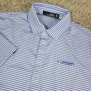 RLX Ralph Lauren Mens Large Blue White Striped Performance Stretch Golf Polo SS
